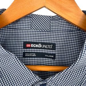 ECKO UNLTD Vintage Blue & White Gingham Long Sleeve 100% Cotton Shirt in XXL